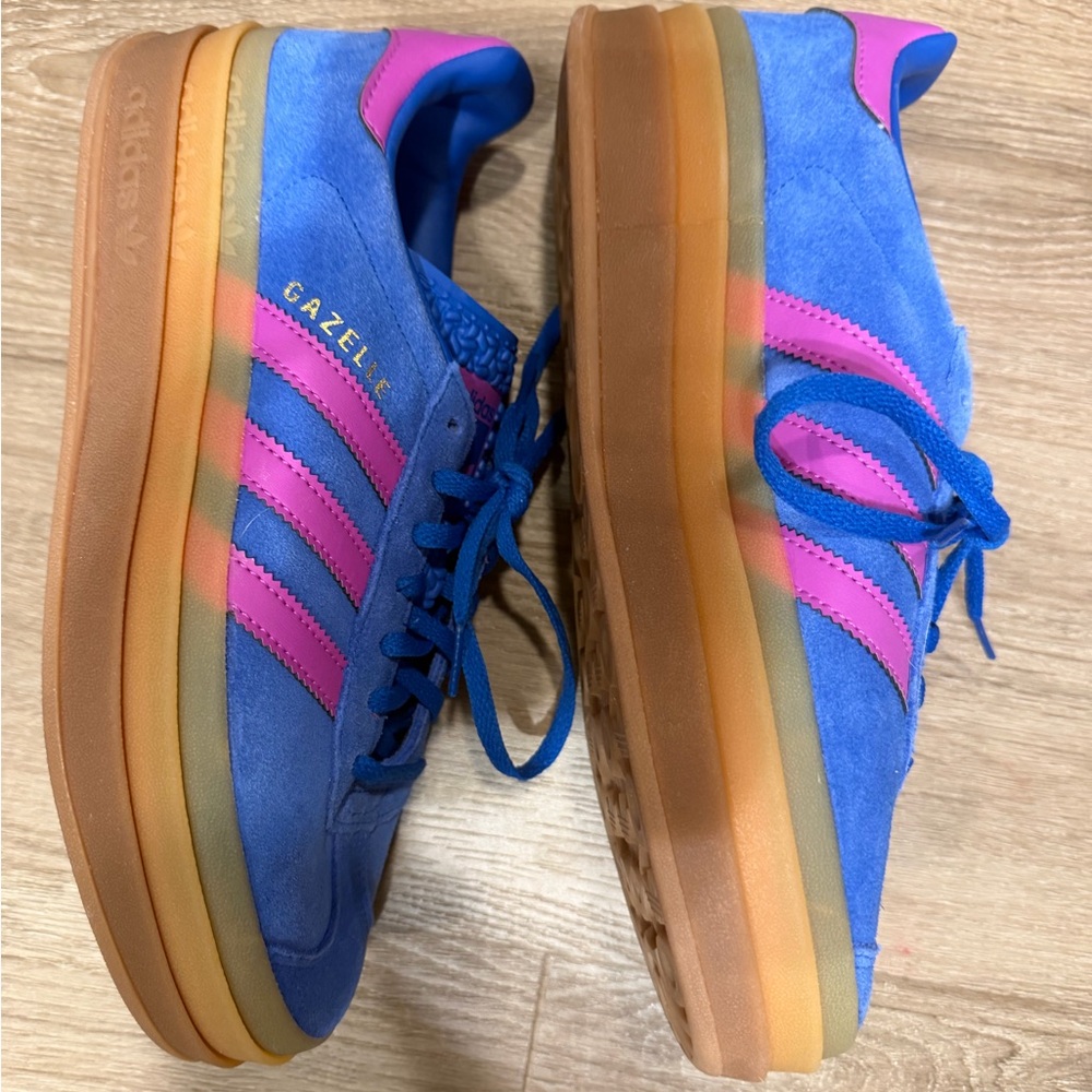 adidas gazelle size 9 Blue Suede Sneakers with Pink Stripes - Picture 3 of 4